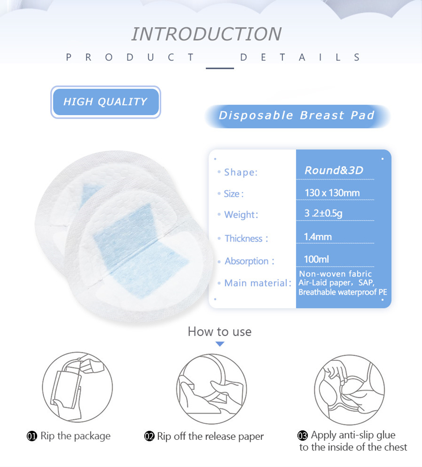 Breathable Disposable Maternity Breast Pads with Blue Core